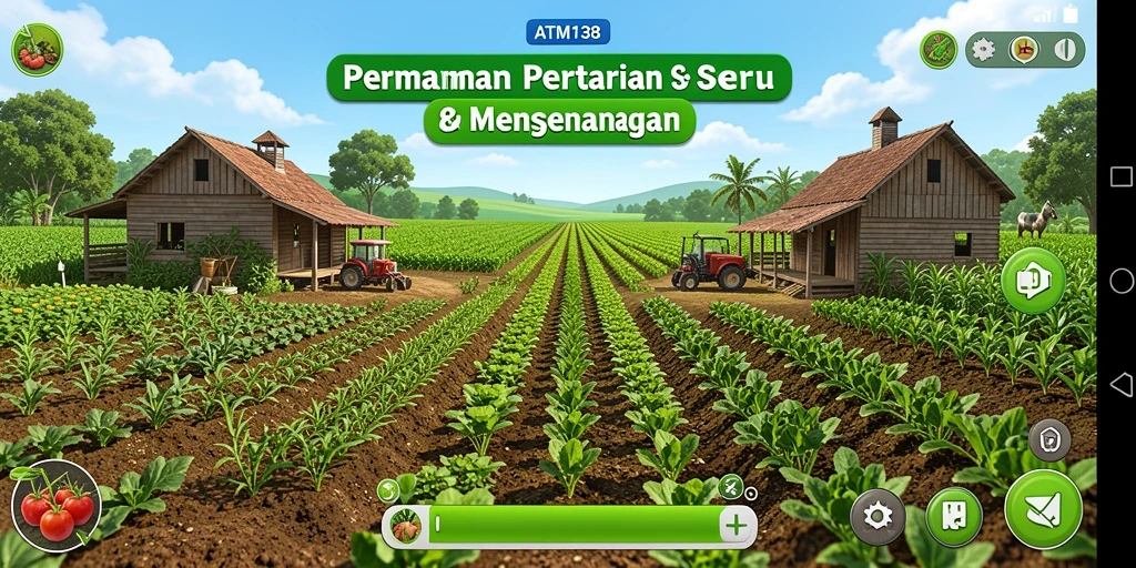 Tangkapan layar gameplay ATM138 menampilkan aktivitas bertani yang seru.