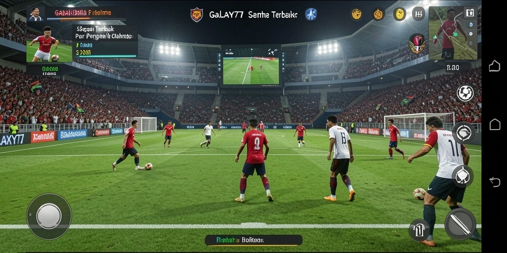 Tampilan menarik screenshot gameplay GALAXY77 dengan aksi sepak bola nyata.