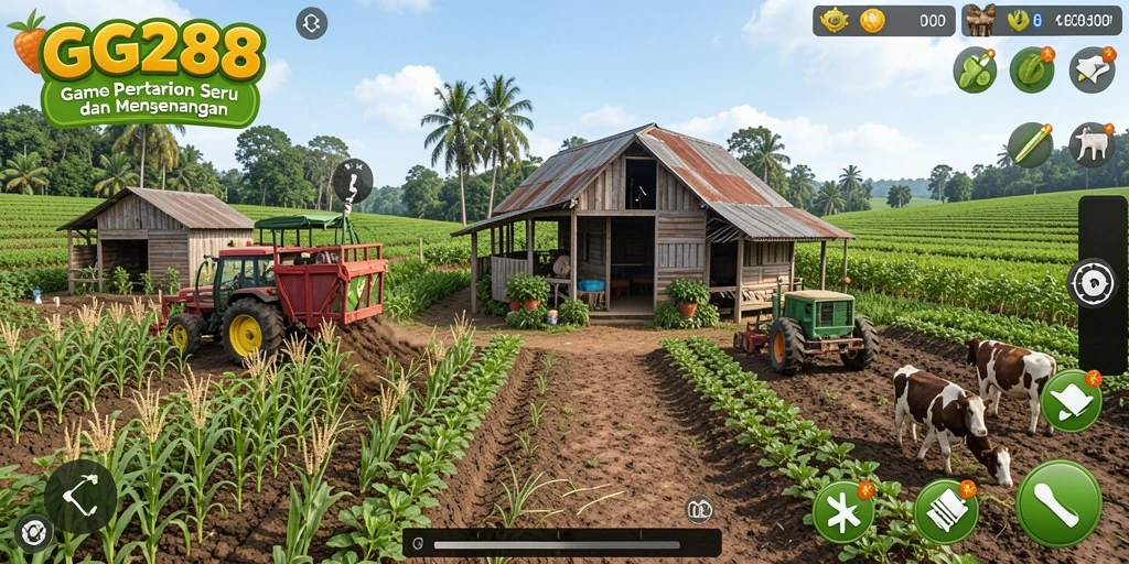 Tangkapan layar utama GG288 menampilkan gameplay seru bertani.