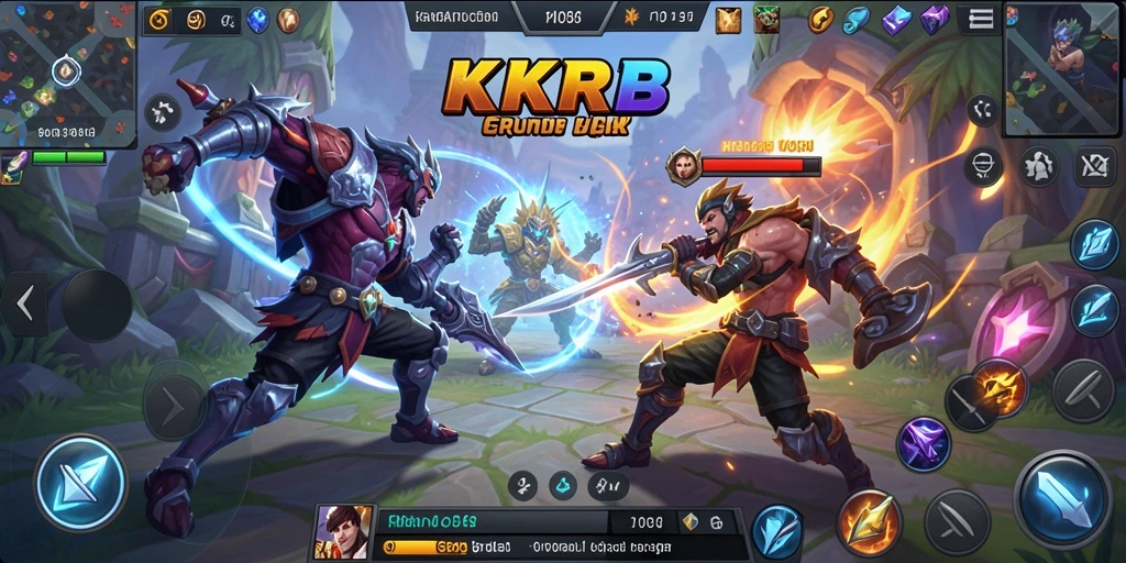 Tampilan gameplay <strong>KKRP</strong> yang intens dan penuh aksi dalam pertarungan tim MOBA.