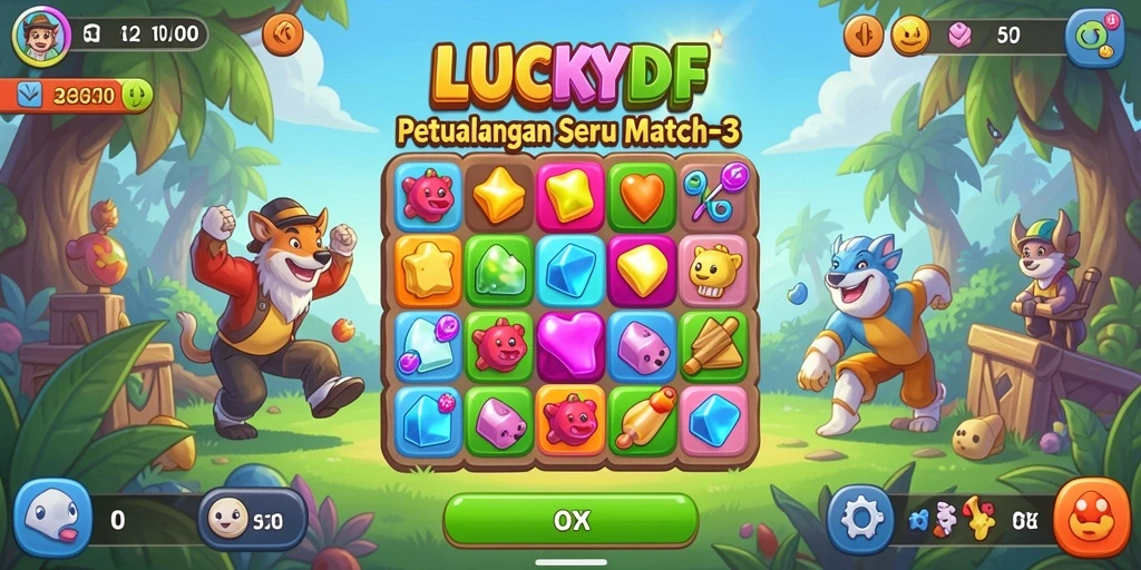 Tampilan menarik dari permainan LUCKYDF dengan gameplay Match-3.