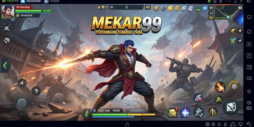Tangkapan layar utama MEKAR99 menampilkan pertarungan yang mendebarkan antar pemain.