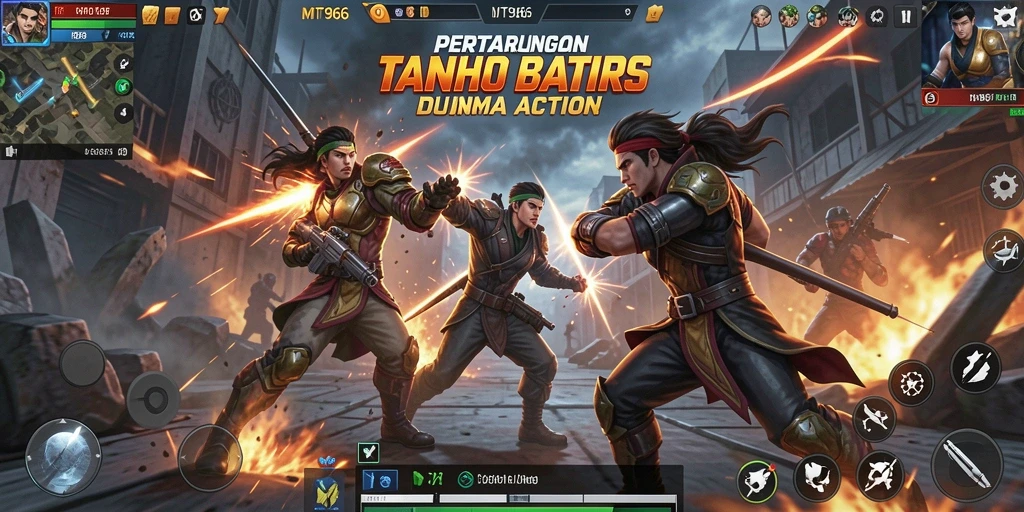 Screenshot utama MT966 menampilkan aksi pertarungan yang mendebarkan.